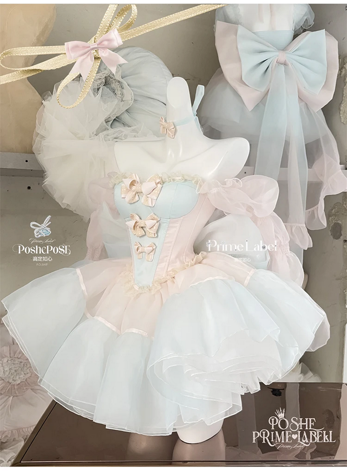 Sweet Bow Party Pink and Blue Kawaii Princess Dress