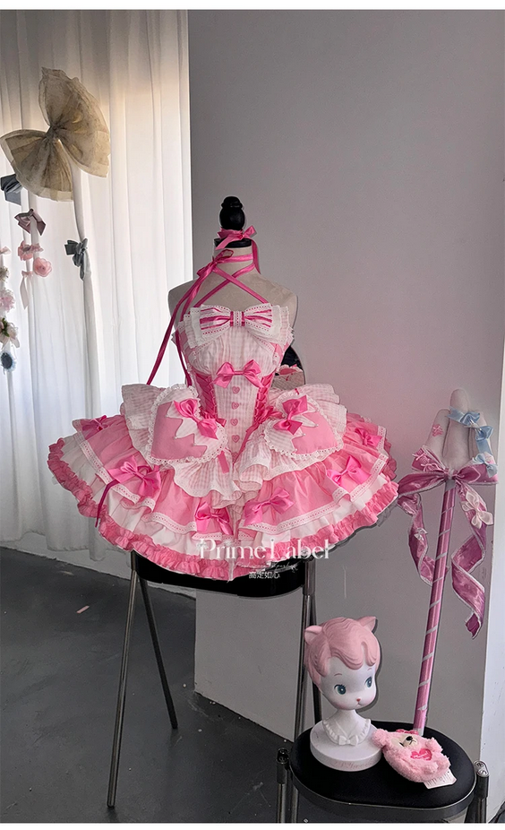 Kawaii  Pink Hearts and Bows Ruffled Dress