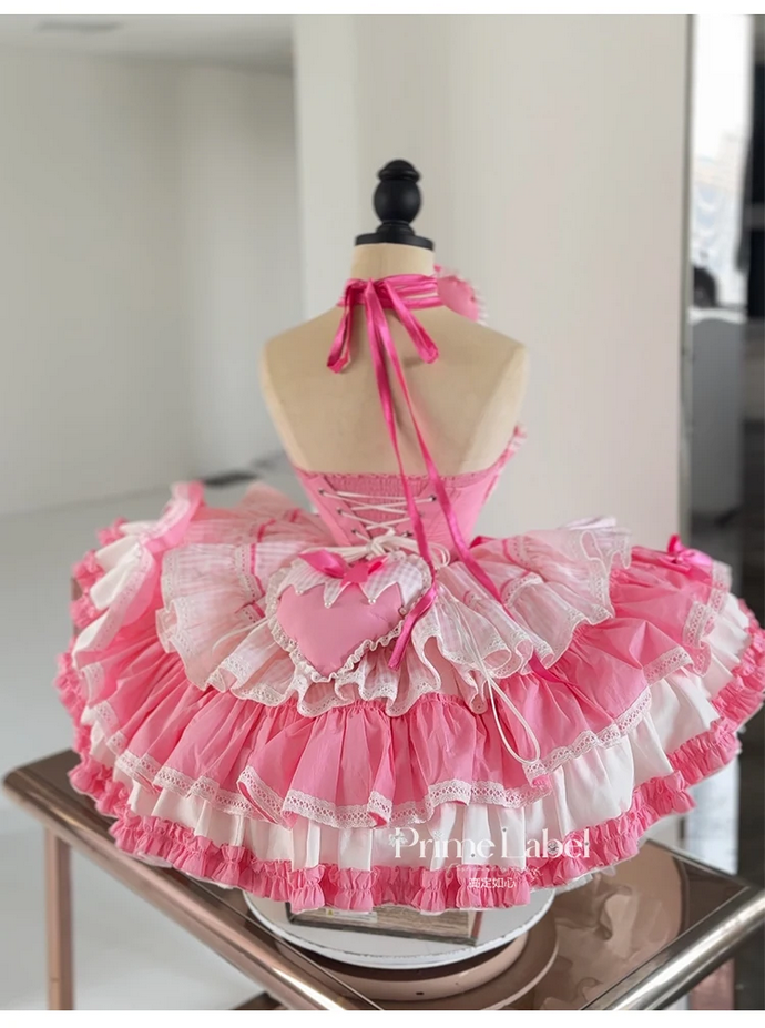 Kawaii  Pink Hearts and Bows Ruffled Dress
