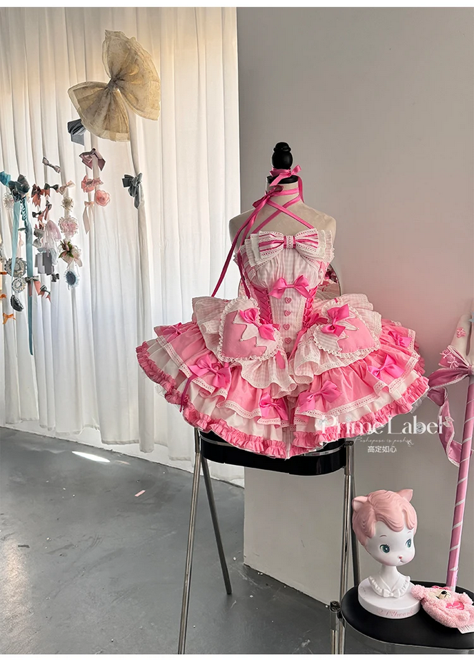 Kawaii  Pink Hearts and Bows Ruffled Dress
