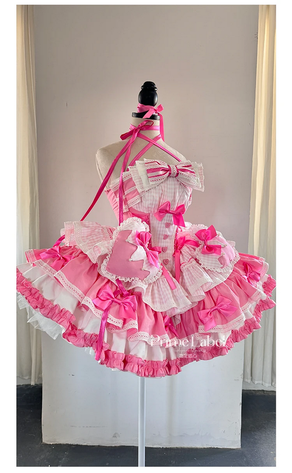 Kawaii  Pink Hearts and Bows Ruffled Dress