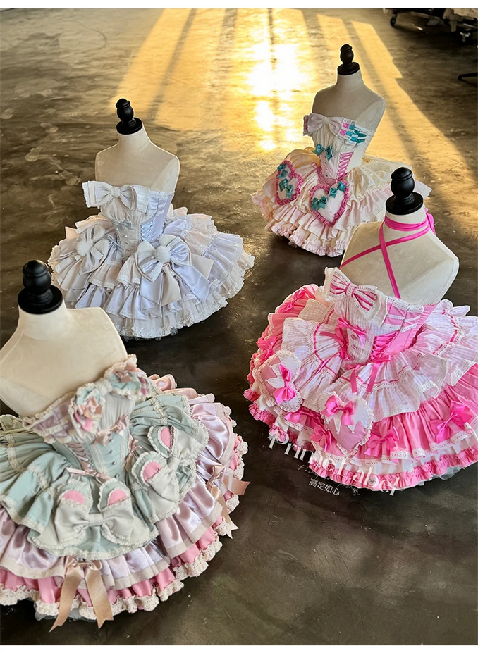 Kawaii  Pink Hearts and Bows Ruffled Dress