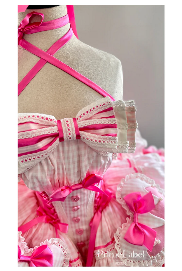 Kawaii  Pink Hearts and Bows Ruffled Dress