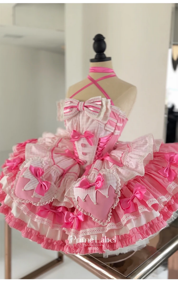 Kawaii  Pink Hearts and Bows Ruffled Dress