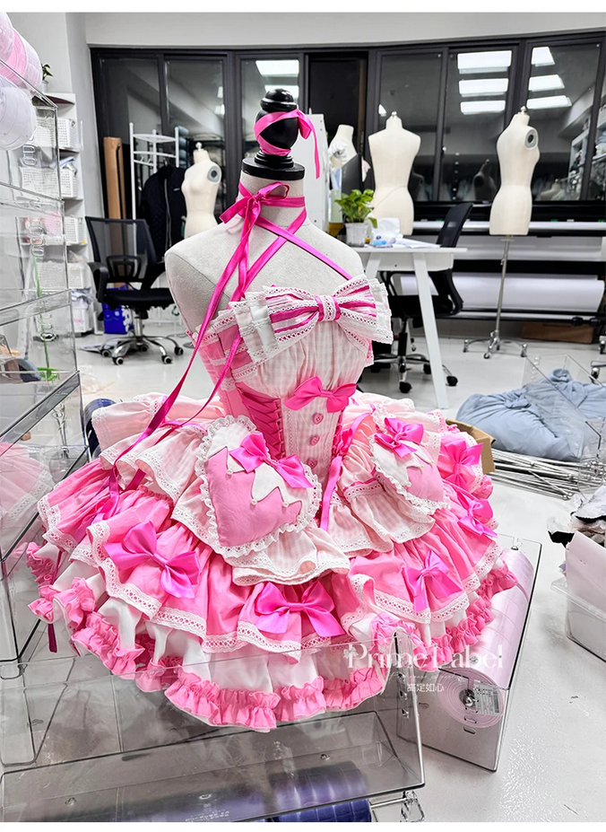 Kawaii  Pink Hearts and Bows Ruffled Dress