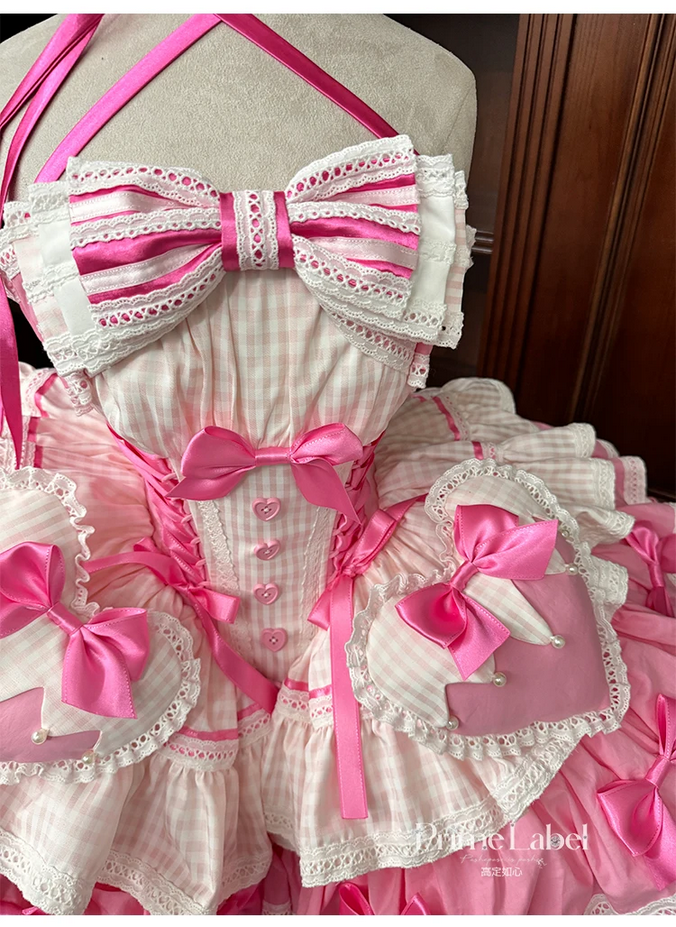 Kawaii  Pink Hearts and Bows Ruffled Dress