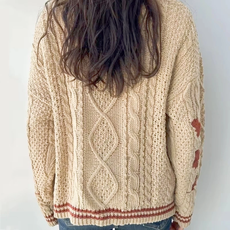 Maple Leaf Pattern Embroidered Knitted Cardigan