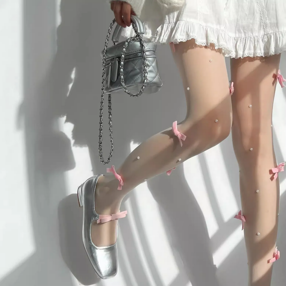 Bowknot Pearl  Lace Tights Stocking
