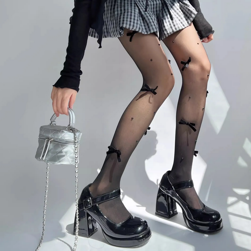 Bowknot Pearl  Lace Tights Stocking