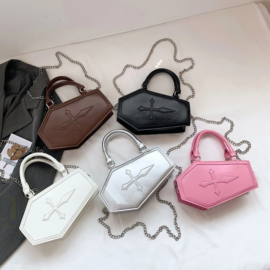 PU Leather Gothic Coffin Shaped Bag