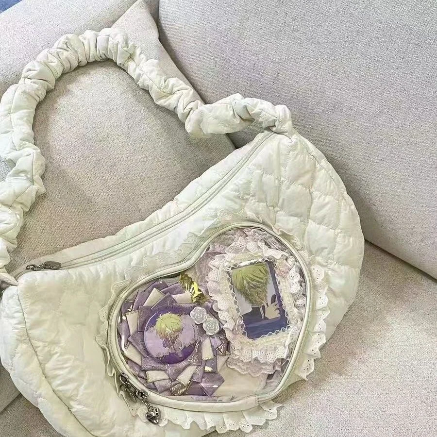 Pleated Lace Love Heart Lolita Jk Ita Bag