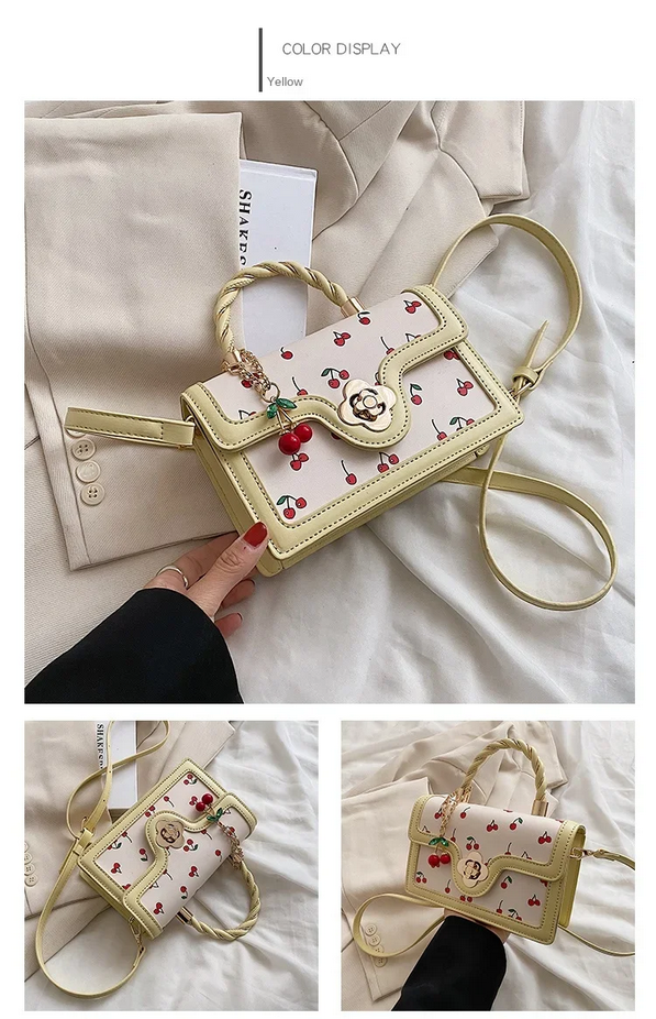 Sweet Cherry Square Chains Crossbody Bag