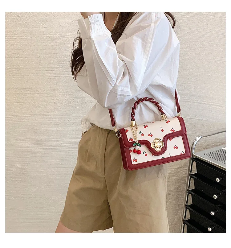 Sweet Cherry Square Chains Crossbody Bag