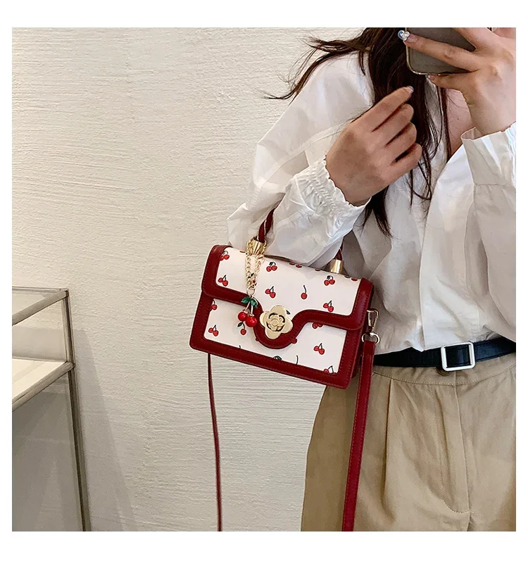 Sweet Cherry Square Chains Crossbody Bag