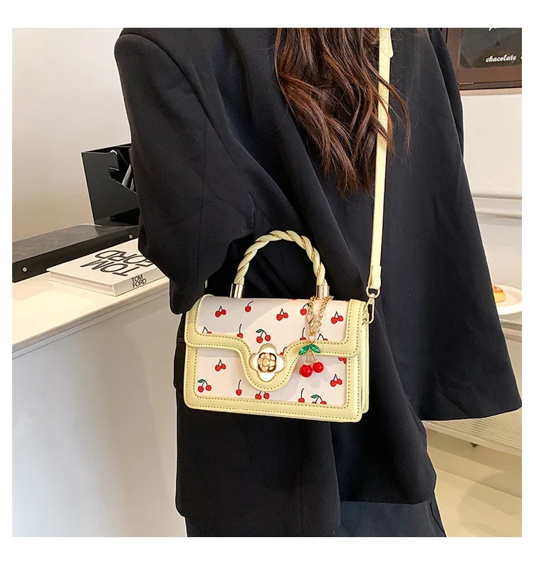 Sweet Cherry Square Chains Crossbody Bag