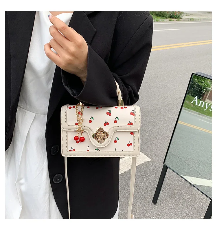 Sweet Cherry Square Chains Crossbody Bag