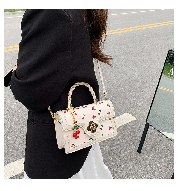 Sweet Cherry Square Chains Crossbody Bag