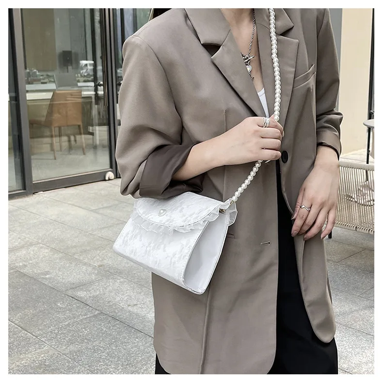 Vintage Lace Pearl Chain Shoulder Bag