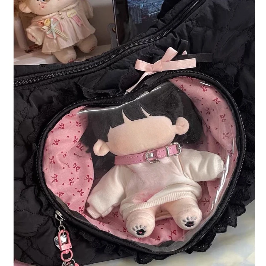 Pleated Lace Love Heart Lolita Jk Ita Bag