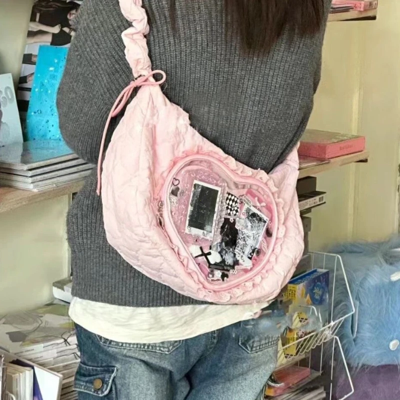 Pleated Lace Love Heart Lolita Jk Ita Bag