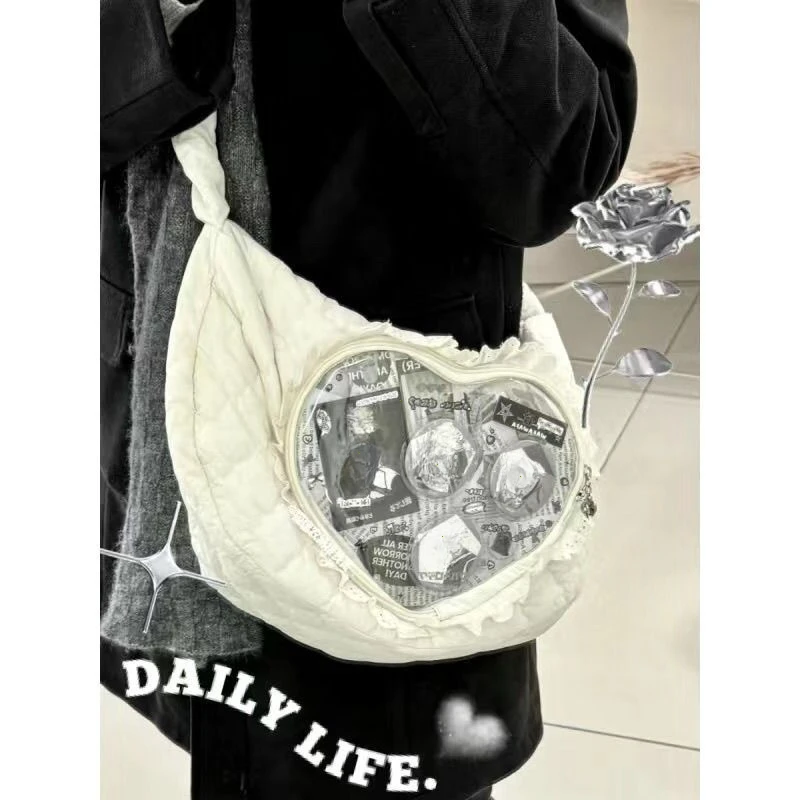 Pleated Lace Love Heart Lolita Jk Ita Bag
