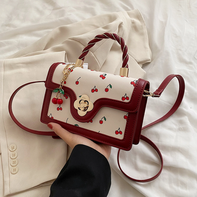 Sweet Cherry Square Chains Crossbody Bag