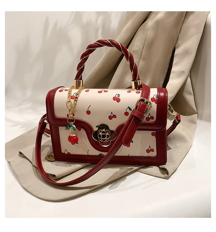 Sweet Cherry Square Chains Crossbody Bag