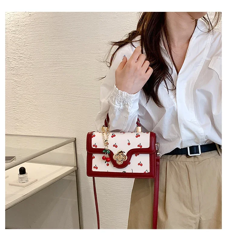 Sweet Cherry Square Chains Crossbody Bag