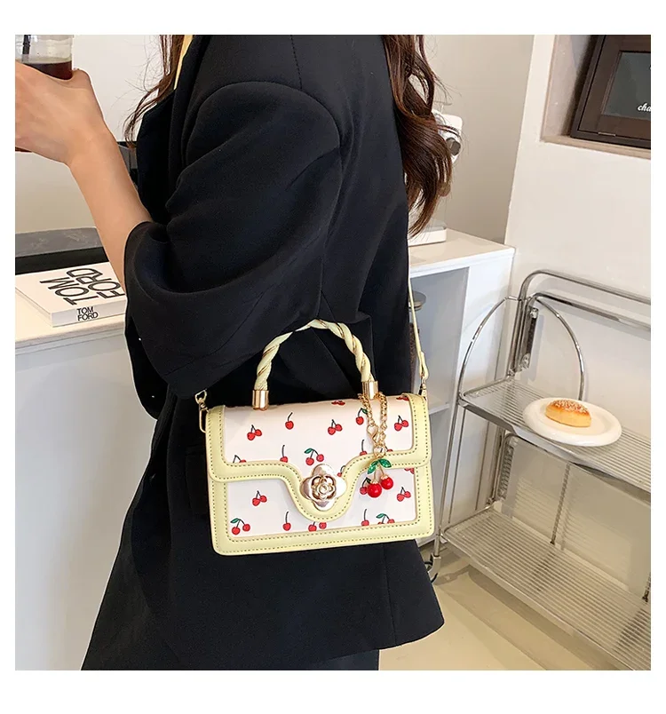 Sweet Cherry Square Chains Crossbody Bag