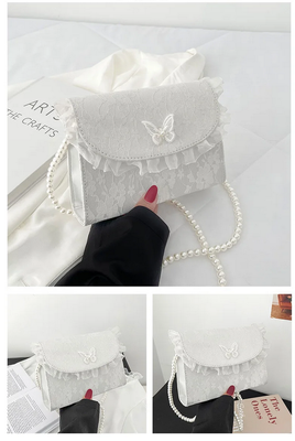 Vintage Lace Pearl Chain Shoulder Bag