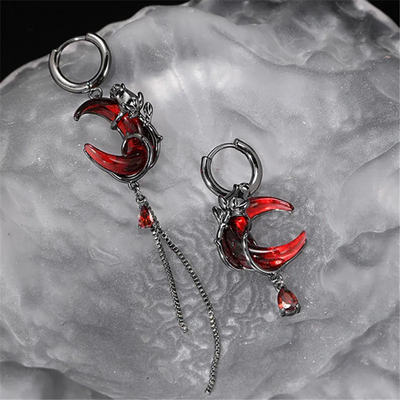 Gothic Red Moon Rose Earrings