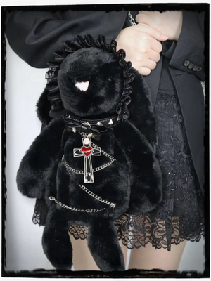 Gothic Kawaii Black Bunny Plush Shoulder Bag