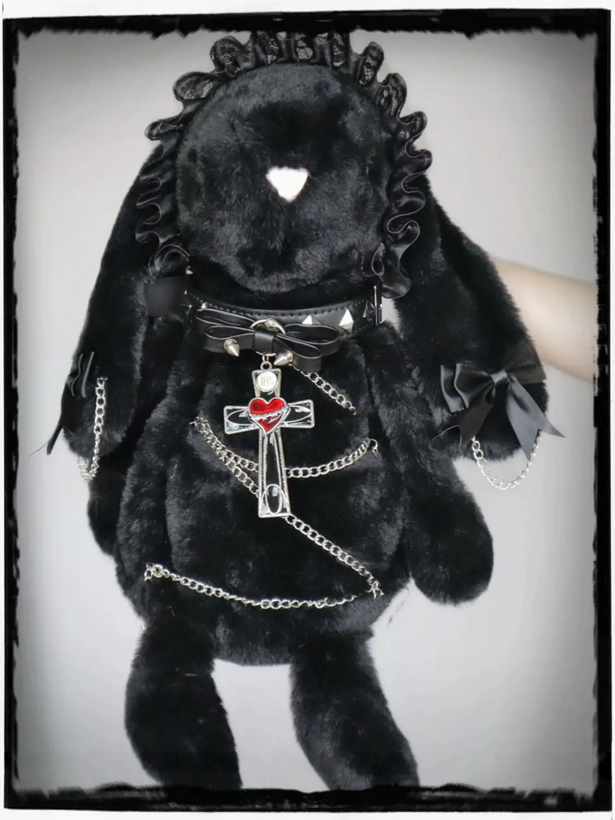 Gothic Kawaii Black Bunny Plush Shoulder Bag
