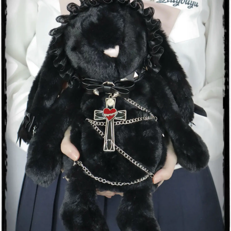 Gothic Kawaii Black Bunny Plush Shoulder Bag