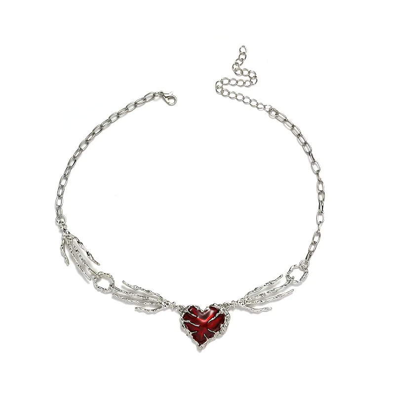 Gothic Vintage Red Heart Chain Necklace