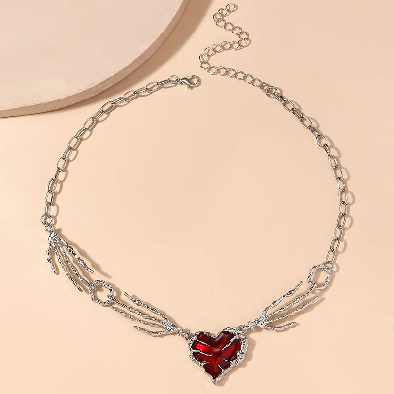 Gothic Vintage Red Heart Chain Necklace