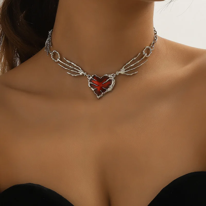 Gothic Vintage Red Heart Chain Necklace