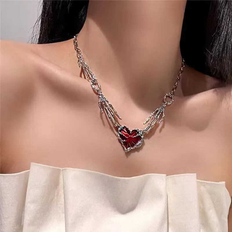 Gothic Vintage Red Heart Chain Necklace