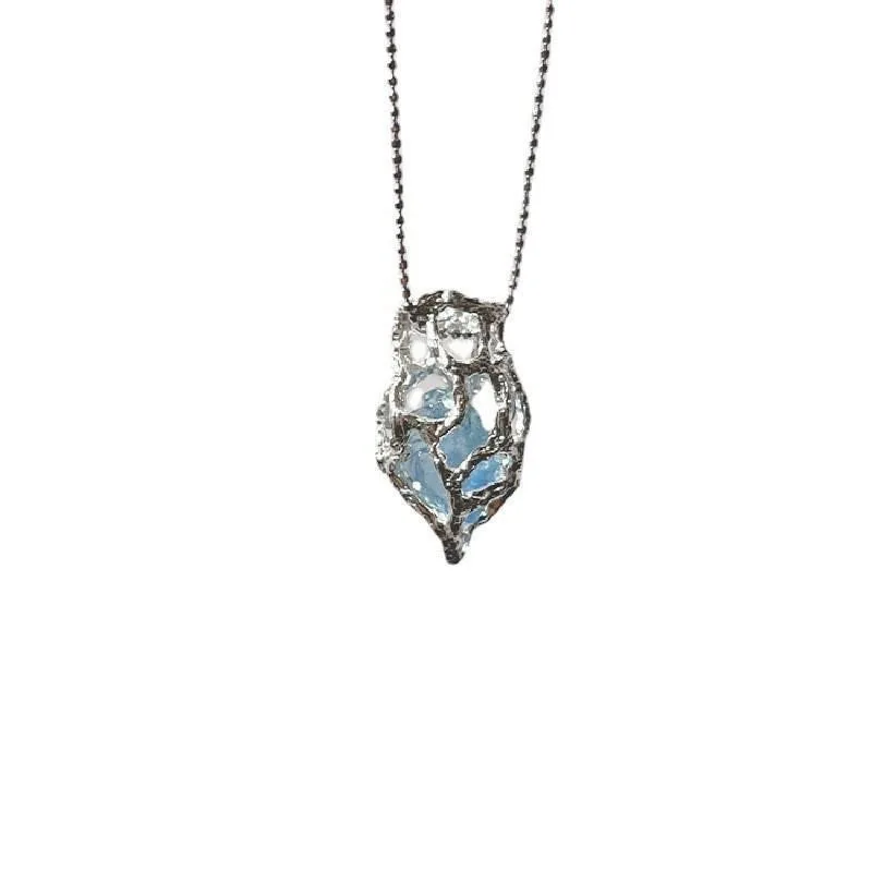 Crystal Blue Heart Pendant Necklace