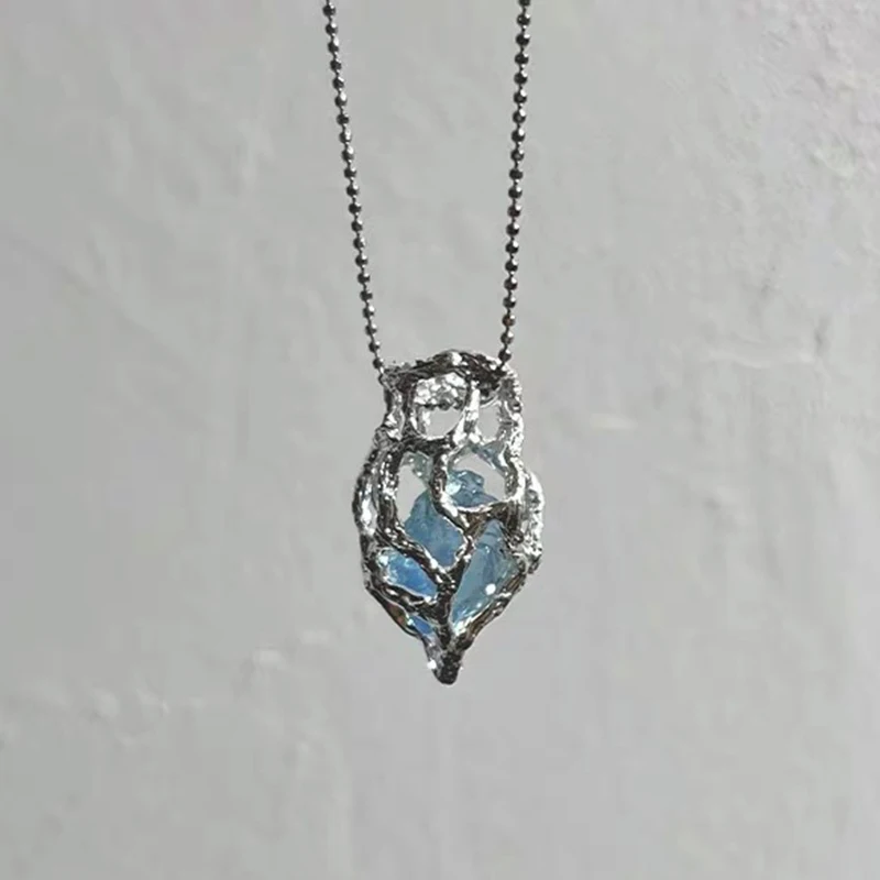Crystal Blue Heart Pendant Necklace