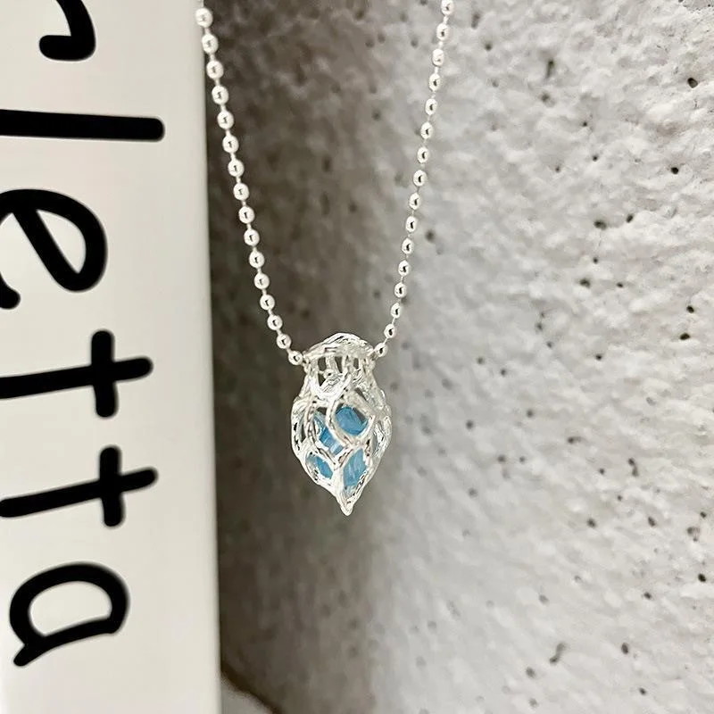 Crystal Blue Heart Pendant Necklace