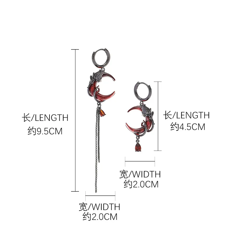 Gothic Red Moon Rose Earrings
