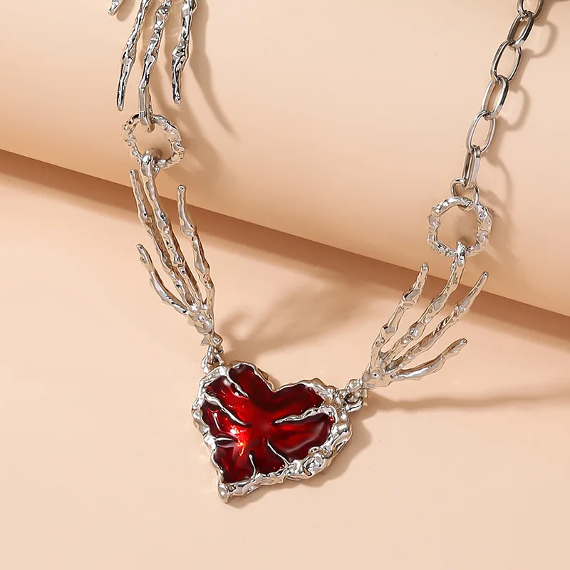 Gothic Vintage Red Heart Chain Necklace