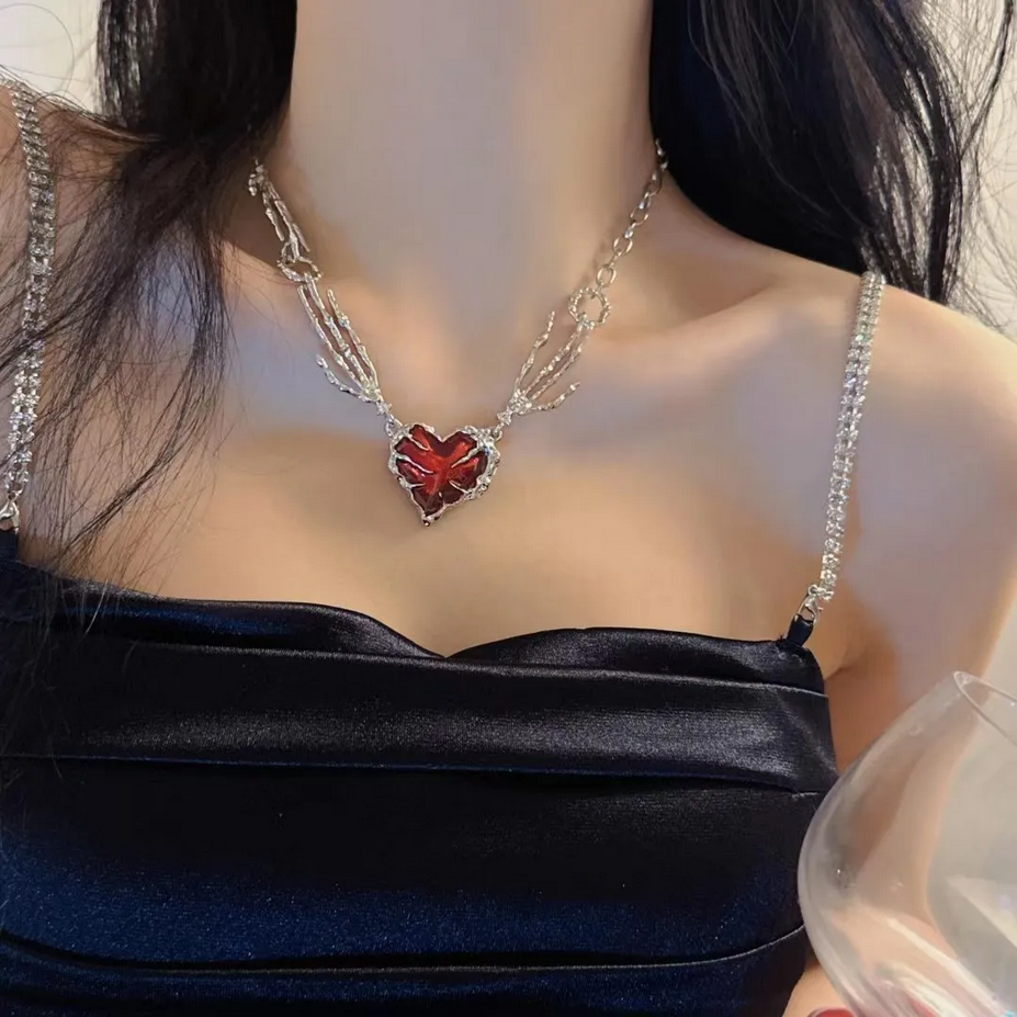 Gothic Vintage Red Heart Chain Necklace