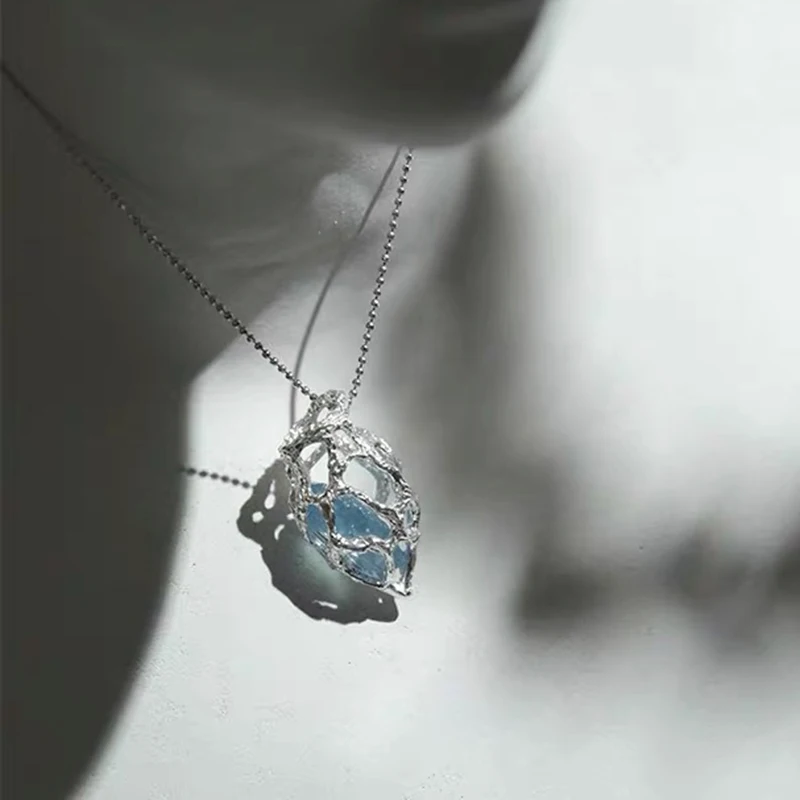 Crystal Blue Heart Pendant Necklace