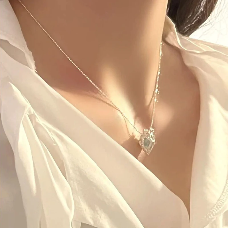 Crystal Blue Heart Pendant Necklace