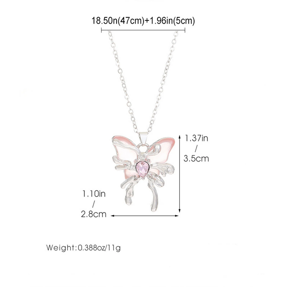 Y2K Pink Crystal Butterfly Pendant Necklace