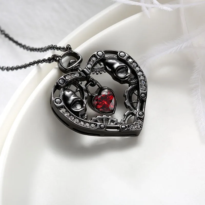 Gothic Style Skull Black Heart Pendants Necklace