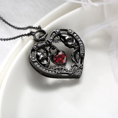 Gothic Style Skull Black Heart Pendants Necklace