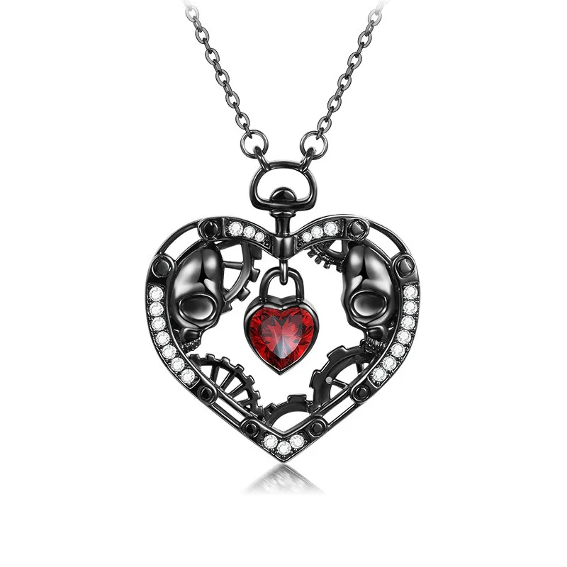 Gothic Style Skull Black Heart Pendants Necklace